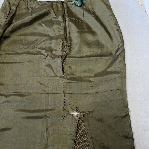 Vtg Lauren Ralph Lauren Wool Tweed Skirt Sz 12 Olive Green Beige Lined A Line - Picture 8 of 9